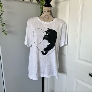 Chic White Tee with Black Cat Design